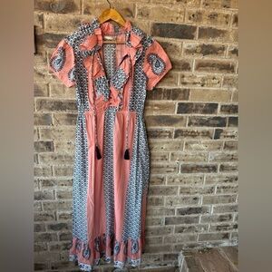 NWOT Lola Australia Elegant Coral and Gray Patterned Dress size L
